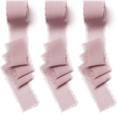 Chiffon Cadeau Ribbons in Verbleekt Roze voor Bruidsboeketten, Cadeauverpakking en Trouwaankondigingen - 3 Rollen