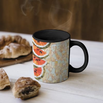Magische Mok - Foto op Warmte Mokken - Koffiemok - Mozaïek - Watermeloen - Rood - Pitten - Magic Mok - Beker - 350 ML - Theemok