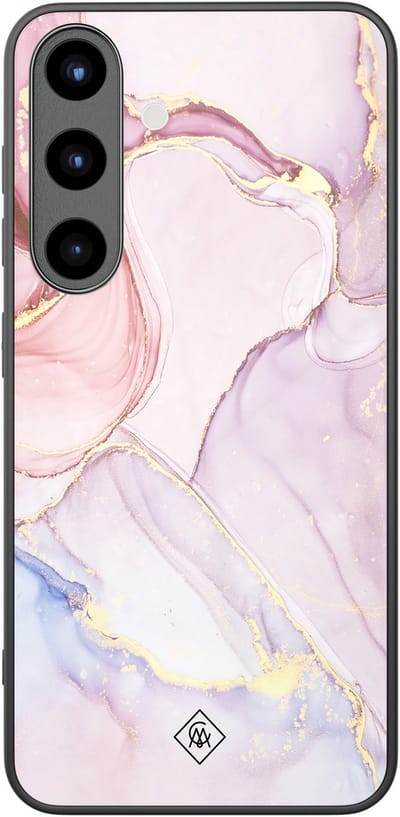 Casimoda® hoesje - Geschikt voor Samsung Galaxy S25 - Marmer roze paars - Luxe Hard Case Zwart - Backcover telefoonhoesje - Paars