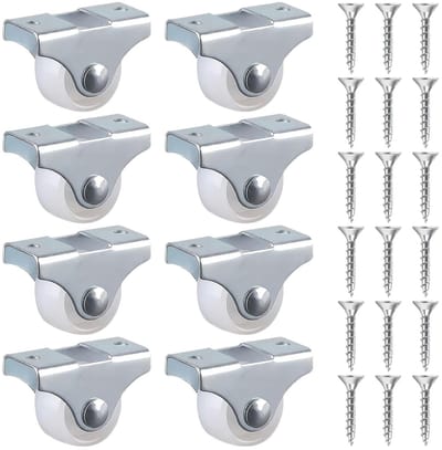 Set van 8 mini rubber wielen van 25 mm voor meubels: robuust, 40 kg draagvermogen, inclusief montageplaat en schroeven voor optimale meubelmobiliteit en bescherming van vloeren