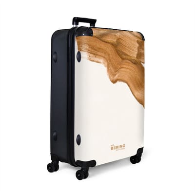 NoBoringSuitcases.com® - Koffer groot - Reiskoffer lichtgewicht - Beige met kronkelende goudbruine veeg - Rolkoffer met 4 wielen - Grote trolley XL - 98 liter bagage