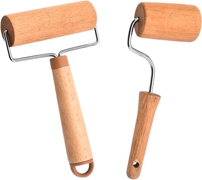 Famanu – Set van 2 houten deegrollers – compacte formaten met ophanggat – ideaal voor deeg en desserts