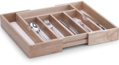 Zeller Uitschuifbare bestekbak - 2x - inzetbak - rubberhout - 50 x 38 x 6 cm - Ladeverdeler - vakjes