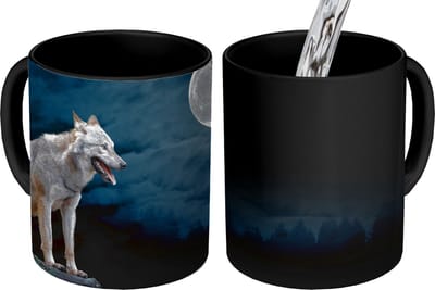 Magische Mok - Foto op Warmte Mokken - Koffiemok - Wolf - Maan - Nacht - Dieren - Portret - Magic Mok - Beker - 350 ML - Theemok