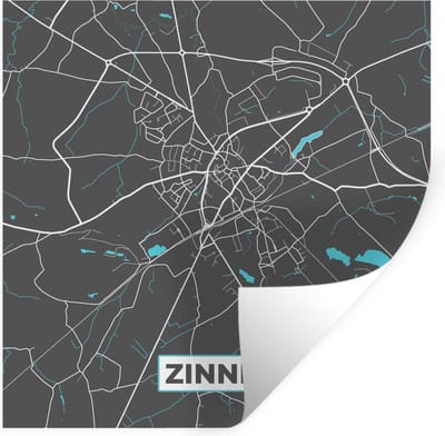 Muurstickers - Sticker Folie - België – Zinnik – Stadskaart – Kaart – Blauw – Plattegrond - 100x100 cm - Plakfolie - Muurstickers Kinderkamer - Zelfklevend Behang XXL - Zelfklevend behangpapier - Stickerfolie