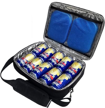 Thijox - Geïsoleerde slanke koeler voor 10 drankblikjes - Dunne platte koeltas met 2 gratis herbruikbare ijspakketten - Ideaal voor feest, picknick, c
