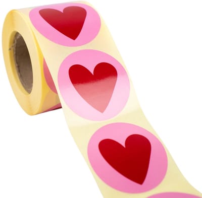 Cadeau stickers - 500 stuks - 'Heart' Roze-Rood 50mm - Stickers volwassenen - Sluitstickers - Sluitzegel - Ronde stickers op rol