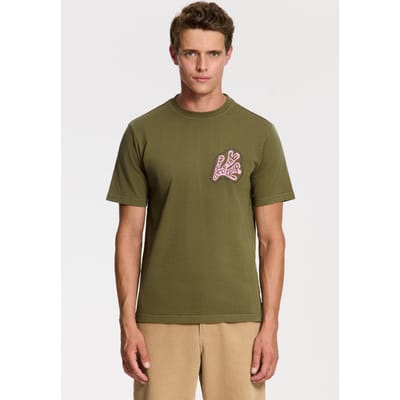 Shiwi Liam Regular Fit Coral Text T-shirt Green Olive Größe: S | Bedruckte T-Shirts Outlet | Herren | Orange