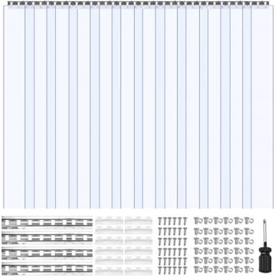 VEVOR Pvc-Strokengordijn, 1830x2134 Mm, Dikte 2 Mm, 12 Stuks Lamellengordijn, -20-60℃ Gordijnstrips, Glad, Kunststof Deurstrips voor Magazijn-, Vries- en Garagedeuren, Transparant