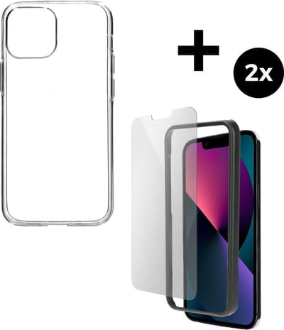 Mobiparts Classic TPU hoesje geschikt voor Apple iPhone 13 mini met 2 Screenprotectors van Gehard Glas - Transparant