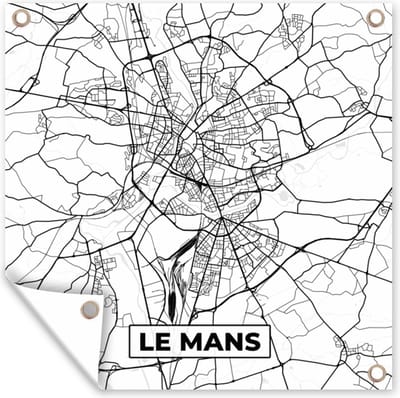 Tuin poster Stadskaart - Le Mans - Plattegrond - Kaart - Frankrijk - Zwart wit - 200x200 cm - Tuindoek