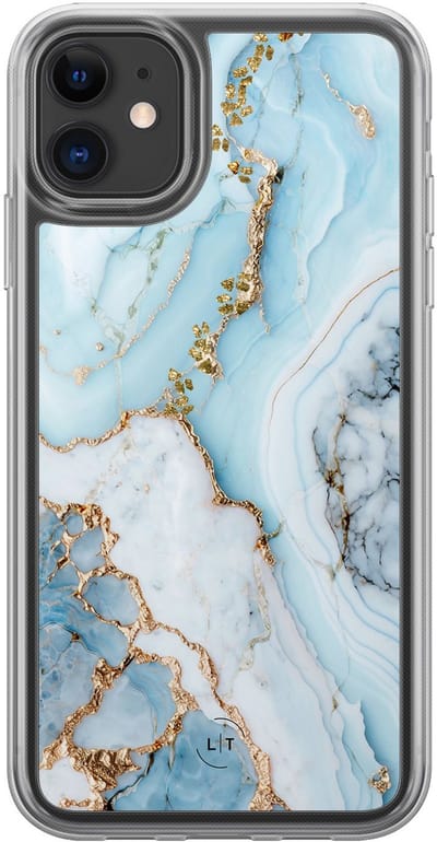 Hoesje geschikt voor iPhone 11 - Marmer babyblauw - 2in1 backcover - Marmer - Blauw - Leuke Telefoonhoesjes