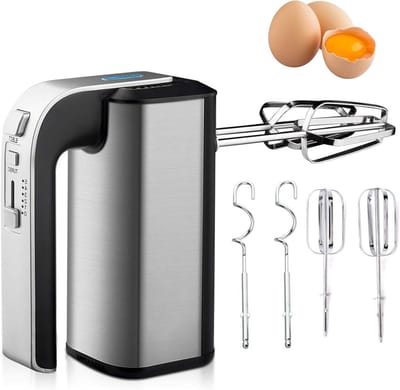Elektrische Handmixer - Keukenmixer Beslagmixer - Bakken en Koken - 5 Snelheden Turbofunctie - 800 W - Zilver