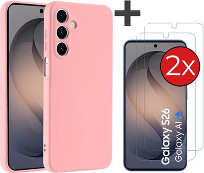 Hoesje geschikt voor Samsung Galaxy S26 hoesje zacht siliconen met 2 Stuks gehard glas Screenprotectors - Arara backcover - Licht Roze