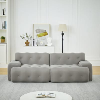 Wishdor Modulaire 2-Zitsbank - Brede Armleuningen En Knopen - Modern Ontwerp - Voor Woonkamer - Stoffen Bekleding - Grijs - 224 X 104 X 66 Cm