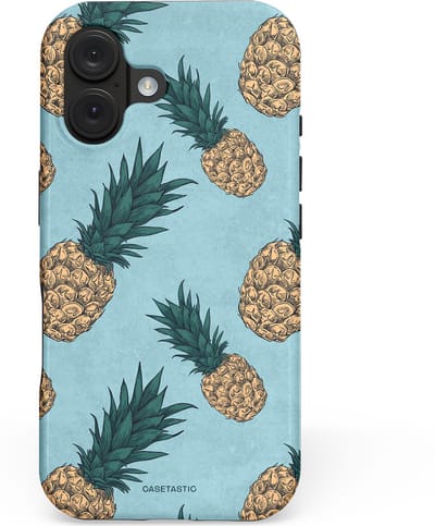 Casetastic hoesje geschikt voor Apple iPhone 16 - MagSafe - Dubbellaagse bescherming - Tropische Ananas - Fashion Case - Lichtblauw Taupe Donkergrijs