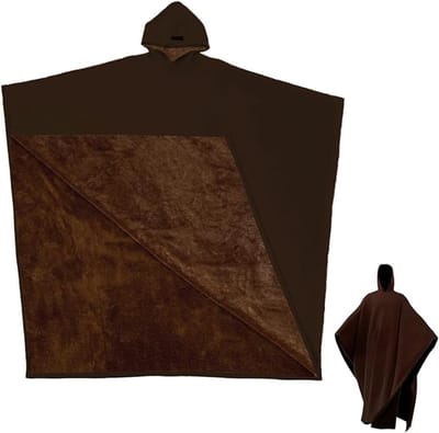 KZQ Draagbare deken met capuchon, extra lange cape met capuchon in punkstijl (maat voor volwassenen), ultrazachte en warme unisex cape, geschikt voor ontspanning thuis en buitenactiviteiten - bruin