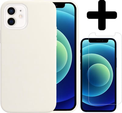 Hoesje - Met Screenprotector - Geschikt voor Apple iPhone 12 - Sterk & Shockproof - Telefoon Hoes - Back Cover - Siliconen Case - Telefoonhoes - Wit