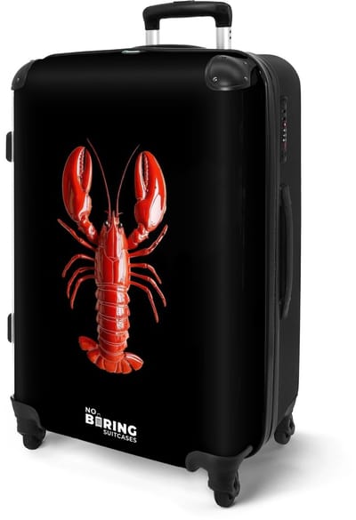 NoBoringSuitcases.com® - Koffer groot - Rolkoffer lichtgewicht - Zwart - Rode kreeft - Reiskoffer met 4 wielen - Grote reis trolley XL - Luggage suitcase - Hardcase reistrolley medium - 20 kg bagage