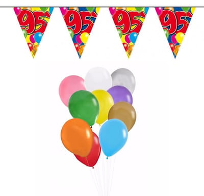 Folat Verjaardag 95 jaar feestartikelen set - 50x ballonnen - 2x leeftijd print vlaggenlijnen
