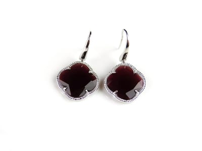 Zilveren oorringen oorbellen model Fiori klaver bordeaux rood