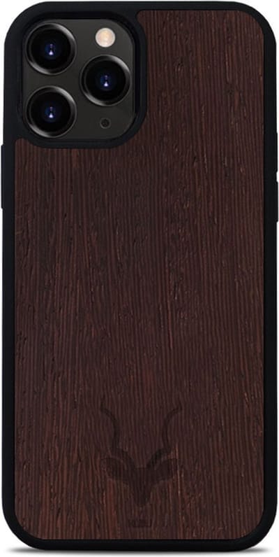 Kudu iPhone 12 Pro hoesje case - Houten backcover - Handgemaakt en afgewerkt met duurzaam TPU - Wengé - Zwart