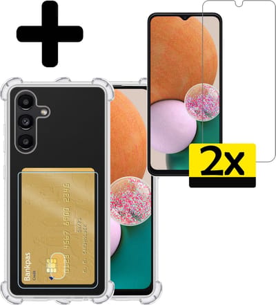 Hoesje - Geschikt voor Samsung Galaxy A13 5G - Met 2x Screenprotector - Pashouder - Kaarthouder - Telefoon Hoes Shockproof - Siliconen Case - Back Cover - Shock Proof - Pasjes Houder - Telefoonhoesjes - Transparant