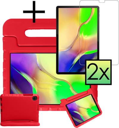 Hoes - Geschikt voor Samsung Galaxy Tab A 10.1 (2019) - Met 2x Screenprotector - Kinderhoes Shockproof Bumper - Kidsproof Case - Tablet Hoesje - Kinder Cover - Rood