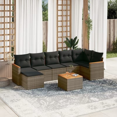 vidaXL - 8-delige - Loungeset - met - kussens - poly - rattan - grijs