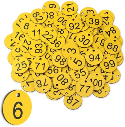 Dailygoods- Tafelnummer Set van 100 - Waterdichte ID-tags - Kunststof Labels - Voor Restaurant/Café - Outdoor Gebruik - Met Gat voor Bevestiging - Nummerlabels