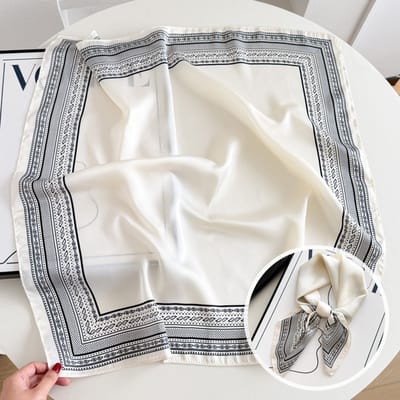 Dames Sjaal - Sjaals - Stola - Vierkante doek - Elegant Stijlvol Dames haar sjaal - Satijn zijde - Hals sjaaltje - Sjaaltje Satijn - Neksjaaltje - Omslagdoek Modesjaals - Neksjaal - Klein Sjaaltje -Terug kleine cashew - rijs wit-70*70CM