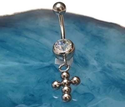 Aramat Jewels | Navelpiercings | Stalen Navelpiercing met Zirkonia Bolletjes | | | |8mm | Staal | Volwassenen | Verkleurd niet