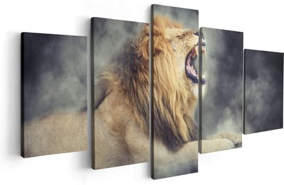 Artaza Canvas Schilderij Vijfluik Brullende Leeuw - 100x50 - Foto Op Canvas - Canvas Print