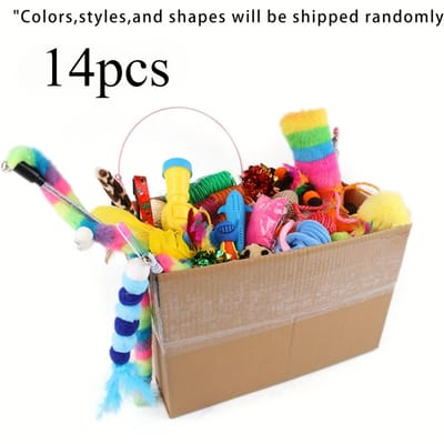 Lot Mixte de Jouets pour Chats 56 pièces/28 pièces/14 pièces. Une Combinaison de Divers Jouets en Plastique et Jouets en Peluche Convient pour Plusieurs Chats