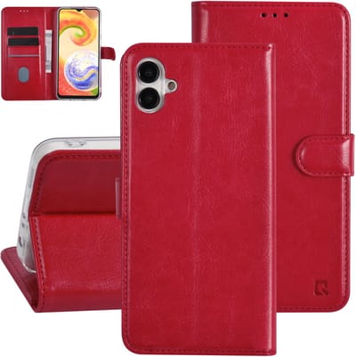 UNIQ Accessory Galaxy A04 Book Case hoesje - Pasjeshouder voor 3 pasjes - Magneetsluiting - Hanger - Rood