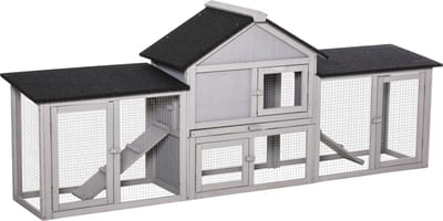 PawHut Konijnenhok Grenenhout 210L x 45,5B x 84,5H cm Grijs+Zwart