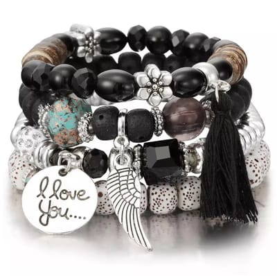 Set van 4 Armbanden - Mix van Materialen - Elastisch - EmmyRovi
