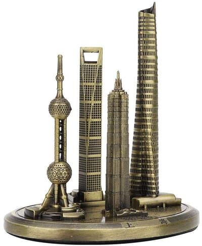 Dailygoods- Gebouw Model Vintage Stijl - Oriental Pearl Tower - Souvenir - Brons/Goud - Glad/Glanzend - Afmetingen Klein/Groot - Architectuurmodel