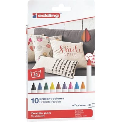 edding 4600 textielstift basis assorti set - 10 kleuren textielmarkers - ronde punt - 1 mm - set 10 stuks - kleding versieren - textielstiften wasmachinebestendig (60°C) om op textiel te tekenen - na het strijken wasmachine bestendig