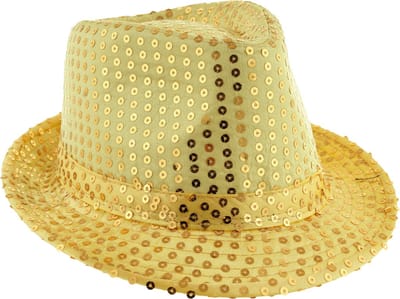 Funny Fashion Trilby hoedje - goud - glitter - pailletten - polyester - heren/dames - Carnaval - glitterhoed