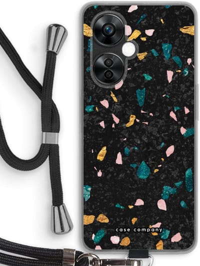 Case Company® - Hoesje met koord geschikt voor OnePlus Nord CE 3 Lite hoesje met Koord - Terrazzo N°10 - Telefoonhoesje met Zwart Koord - Bescherming aan alle Kanten en Over de Schermrand