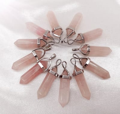 Edelsteen - Rozenkwarts - Obelisk Hanger met - gratis - zwart - gewaxed koord Ketting - Edelsteen Ketting - 45cm + 5cm Verstelbaar - Cadeautje Voor Hem en Haar