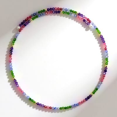 Cavill - Stalen Halsketting met 29 67 ct Russische Diopsied en Kleurige Edelstenen - Elegante Halsband - Luxe Design met Toermalijn Amethist Tanzaniet