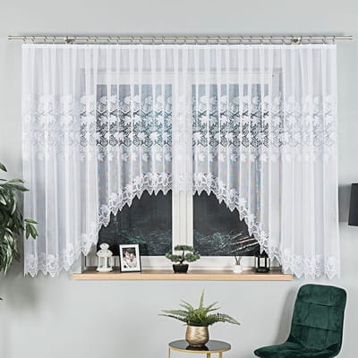 Markizeta Elżbieta - Jacquard Gordijn - 530x160 cm - Bladpatroon - Podcięcie