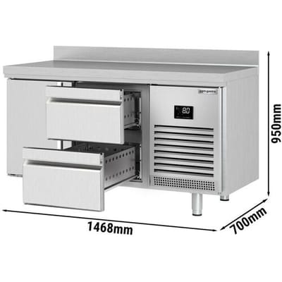 GGM Gastro Kühltisch Premium PLUS - 1468x700mm - mit 1 Tür - 2 Schubladen - mit Aufkantung