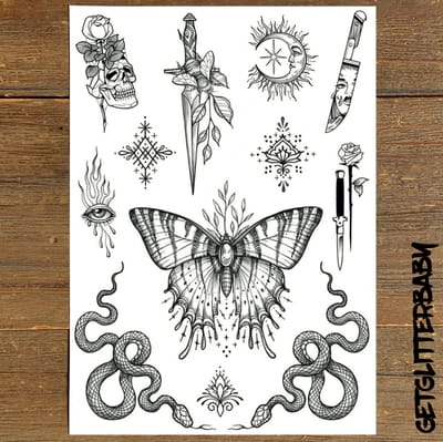 GetGlitterBaby® - Stoere Tattoos / Tijdelijke Tattoo / Henna Plak Nep Tatoeage voor volwassenen / Festival Tattoes / Fake Temporary Halloween Tattoo