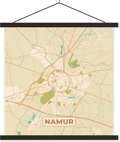 Posterhanger incl. Poster 60x60 cm - Schoolplaat - Kaart - Leuven - Stadskaart - Plattegrond - Vintage - Textielposter - Zwarte latten - Stadskaart