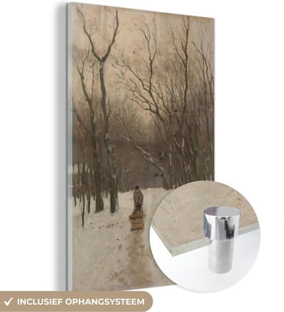 ® Glasschilderij 120x180 cm - Schilderij acrylglas - Winter in de Scheveningse bosjes - Schilderij van Anton Mauve - Foto op glas - Muurdecoratie woonkamer - Wanddecoratie slaapkamer - Schilderijen