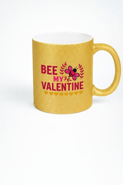 Gouden Glitter Mok 'Bee My Valentine' met Lieve Bij - Perfect Valentijnscadeau