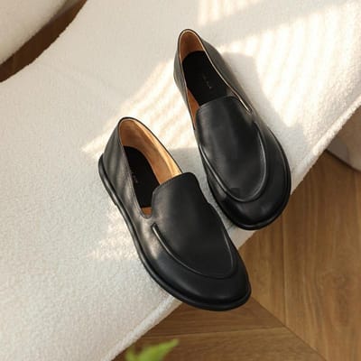 Loafers Dames Nieuwe Lente Instapper Ronde Neus Schoenen Dames Echt Leer Zachte Platte Schoenen Dames 35 black